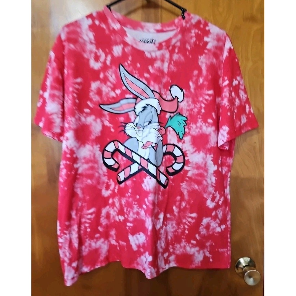 Looney Tunes Bugs Bunny Short Sleeve T-Shirt Red Tie Dye Christmas Size XXL